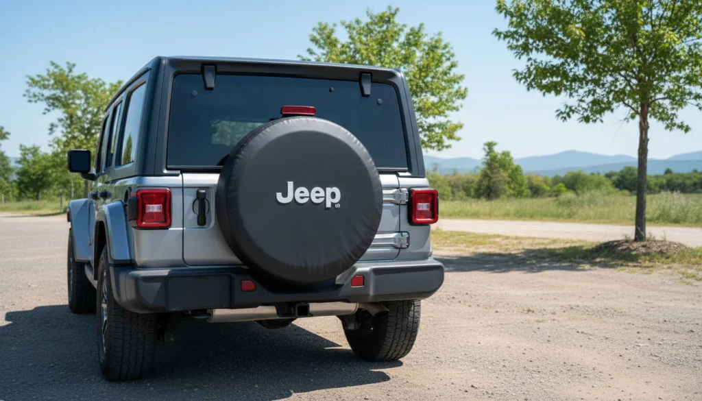30 inch spare tire cover on stock Jeep Wrangler factory tire