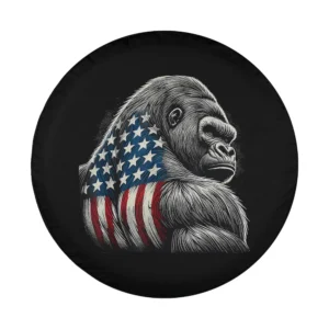 Patriotic gorilla with American flag illustration for spare tire cover design