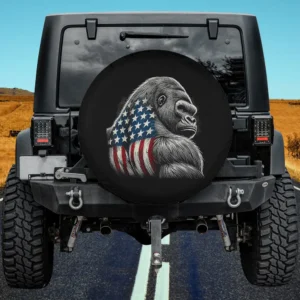 American flag gorilla patriotic illustration spare tire cover with no camera hole