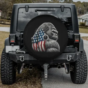 American flag gorilla patriotic illustration spare tire cover with backup camera hole