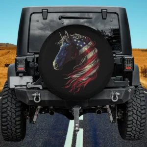 American flag horse patriotic mane spare tire cover for Jeep, SUV, RV with no camera hole