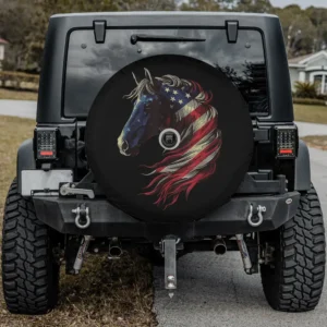 American flag horse patriotic mane spare tire cover with backup camera hole for Jeep and SUV