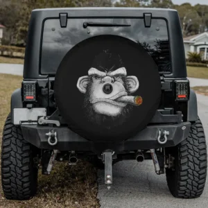 angry gorilla smoking cigar cartoon spare tire cover with camera hole