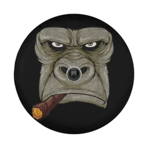 angry gorilla smoking cigar wildlife spare tire cover design closeup