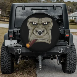 angry gorilla smoking cigar wildlife spare tire cover with camera hole for Jeep SUV RV