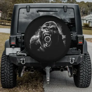 Angry growling face silverback gorilla spare tire cover with backup camera hole for Jeep SUV RV