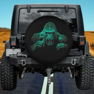 angry growling silverback gorilla face spare tire cover on Jeep