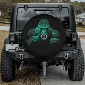 angry growling silverback gorilla face spare tire cover with camera hole