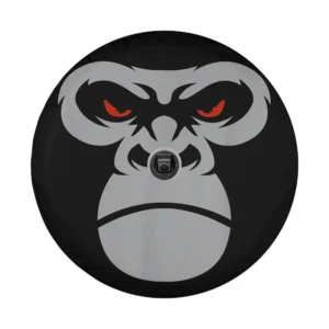 Bold angry red eyes silverback gorilla face design for spare tire cover