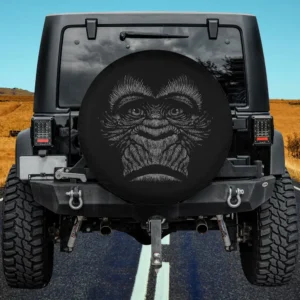 artistic hand drawn gorilla face wildlife spare tire cover no camera hole