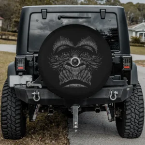 artistic hand drawn gorilla face wildlife spare tire cover with camera hole