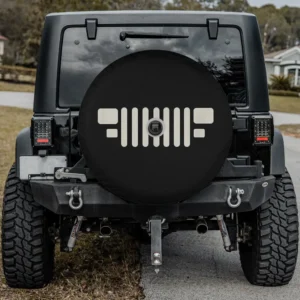 as square headlights Jeep spare tire cover black with camera hole
