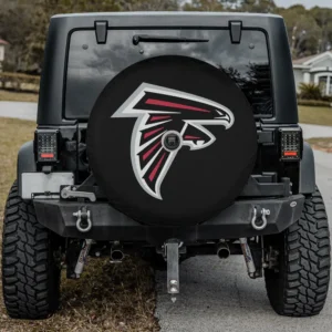 Atlanta Falcons logo black spare tire cover with camera hole on Jeep