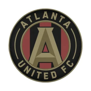 Close-up of Atlanta United FC logo black and red design on spare tire cover
