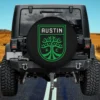 Austin FC tree logo MLS spare tire cover on Jeep with no camera hole