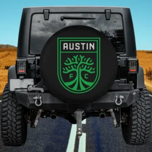 Austin FC tree logo MLS spare tire cover on Jeep with no camera hole
