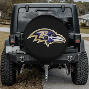 Baltimore Ravens logo black spare tire cover with camera hole on Jeep rear