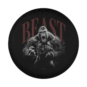 beast text roaring gorilla gym spare tire cover design closeup