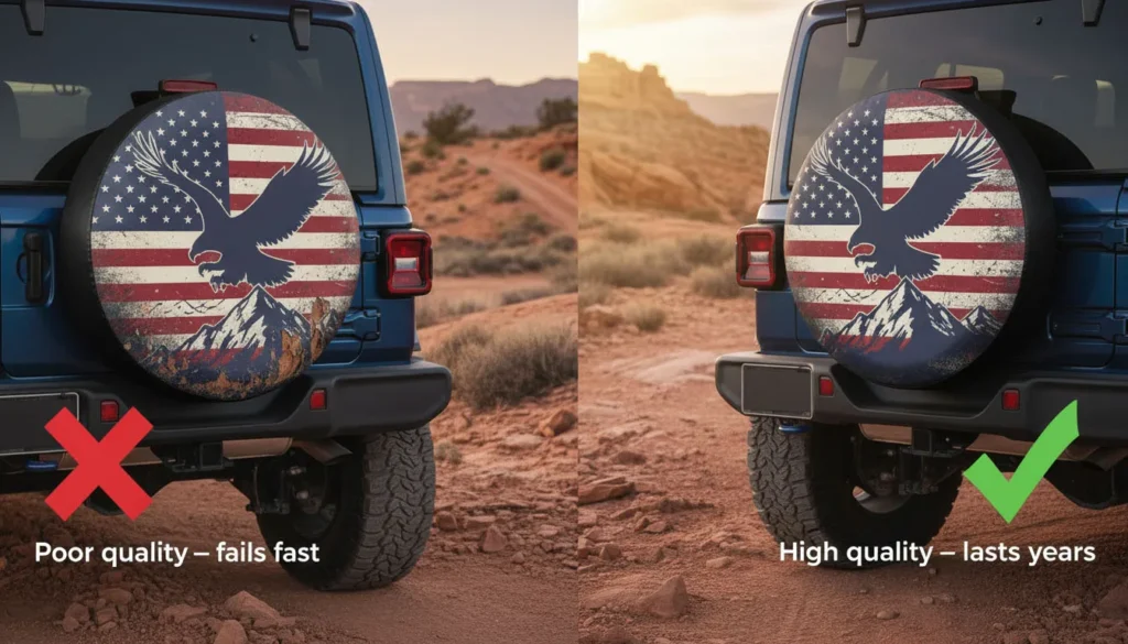 best spare tire covers Jeep Wrangler quality comparison poor vs high quality