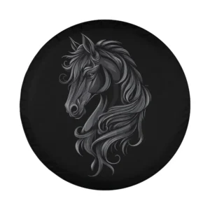 Black horse portrait Friesian horse detailed design for spare tire cover