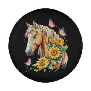 Horse sunflower butterfly spare tire cover design for Jeep, RV, and trailer