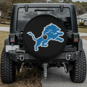Blue lion NFL fan gear spare tire cover with camera hole on Jeep rear