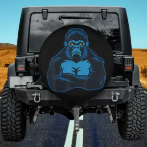Blue muscular gorilla with crossed arms gym spare tire cover with camera hole