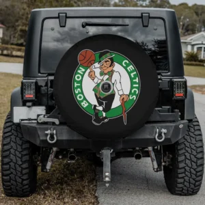 Boston Celtics leprechaun logo spare tire cover with camera hole on Jeep