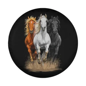 Wild horses brown white black western country style spare tire cover design only