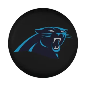 Close-up of Carolina Panthers roaring cat logo on spare tire cover design