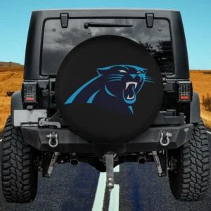 Carolina Panthers roaring cat NFL spare tire cover without camera hole on Jeep
