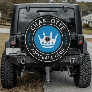 Charlotte FC crown logo MLS spare tire cover with backup camera hole on Jeep