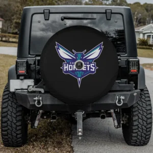 Charlotte Hornets logo NBA spare tire cover with camera hole on Jeep