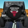 Chicago Bulls logo red white spare tire cover without camera hole on Jeep rear tire