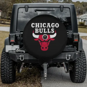 Chicago Bulls logo red white spare tire cover with camera hole on Jeep rear tire