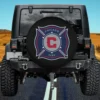 Chicago Fire logo MLS team collectibles spare tire cover on Jeep no camera hole