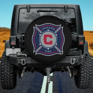 Chicago Fire logo MLS team collectibles spare tire cover on Jeep no camera hole