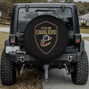 Cleveland Cavaliers logo shield spare tire cover with camera hole on Jeep
