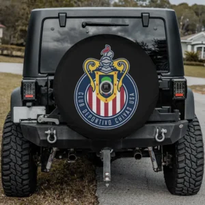 Club Deportivo Chivas USA logo spare tire cover featuring backup camera hole option