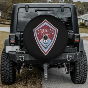 Colorado Rapids shield soccer ball spare tire cover with camera hole on Jeep