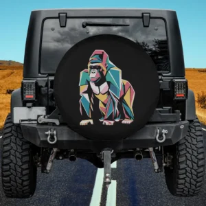 Colorful geometric gorilla spare tire cover without camera hole on Jeep