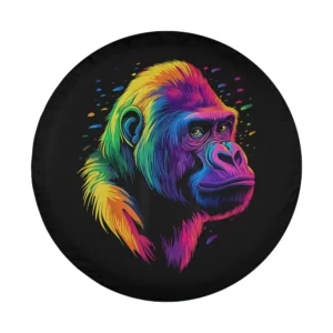 Close-up of colorful gorilla wildlife lover animal face design on spare tire cover