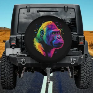 Colorful gorilla wildlife lover animal face spare tire cover without camera hole