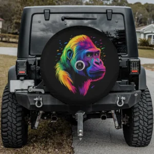 Colorful gorilla wildlife lover animal face spare tire cover with camera hole