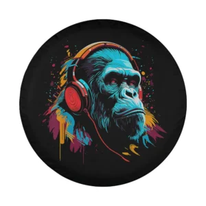 Graffiti gorilla with colorful headphones music art spare tire cover design