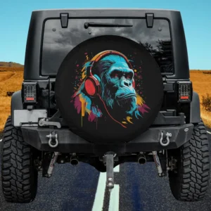 Colorful headphones graffiti gorilla music spare tire cover no camera hole for Jeep