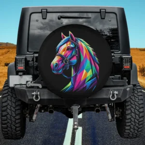 Colorful horse pop art cute horses spare tire cover no camera hole