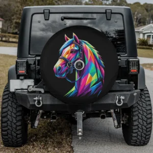 Colorful horse pop art cute horses spare tire cover with camera hole