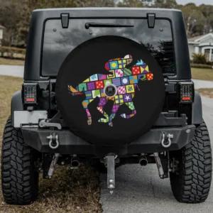 Colorful patchwork jockey horse derby racing silks spare tire cover with backup camera hole for Jeep SUV RV