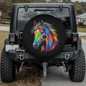 colorful pop art neon mane horse spare tire cover with camera hole